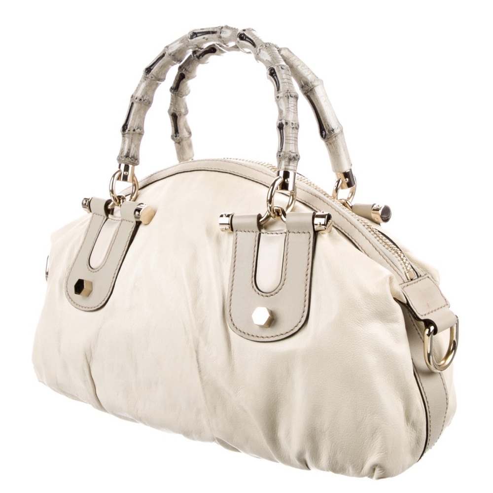 Authentic off-white leather bamboo handle Gucci handbag